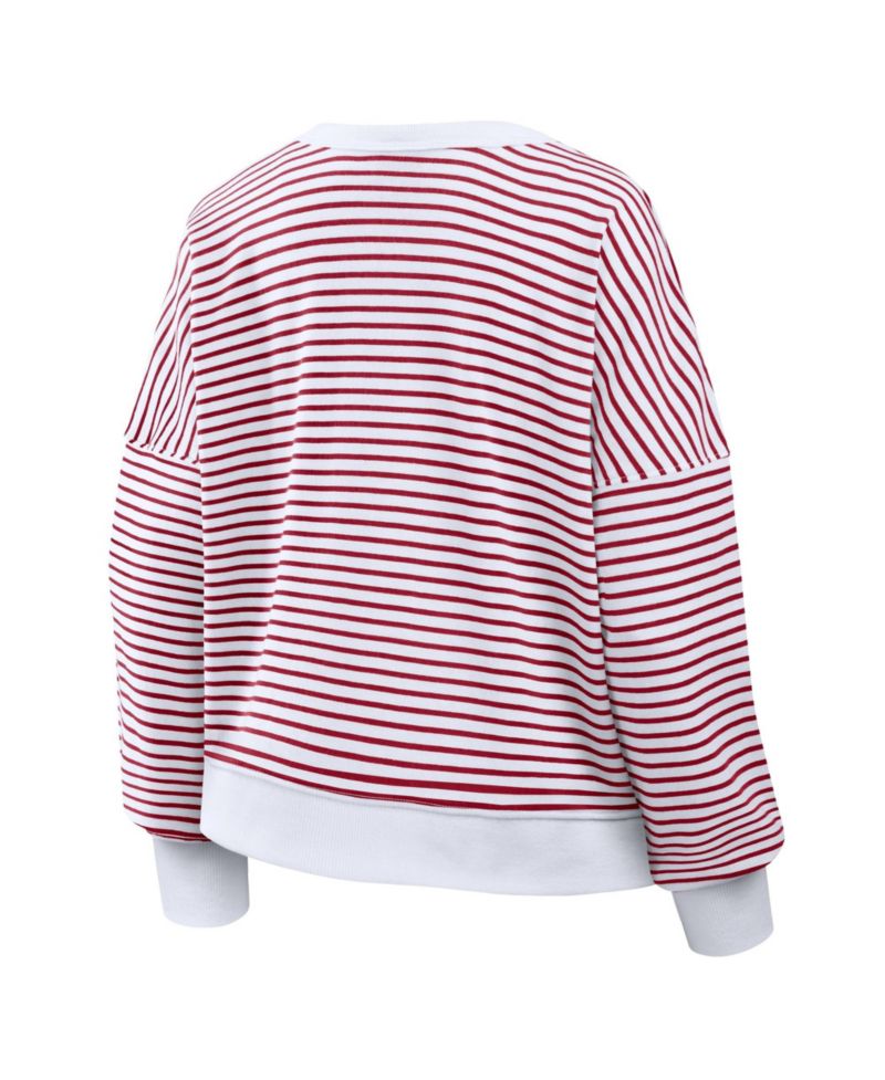 Women's White/Scarlet San Francisco 49ers Striped Oversized French Terry Sweatshirt