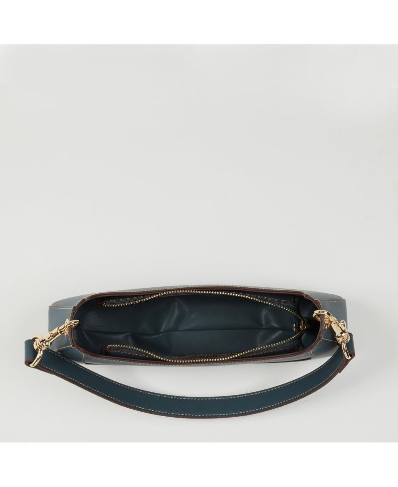 East West Teal Blue Leather Baguette Shoulder Bag