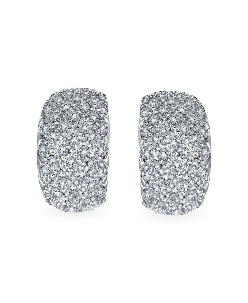 Cocktail Wide Pave Gold Encrusted Crystal Half Dome Clip On Earrings