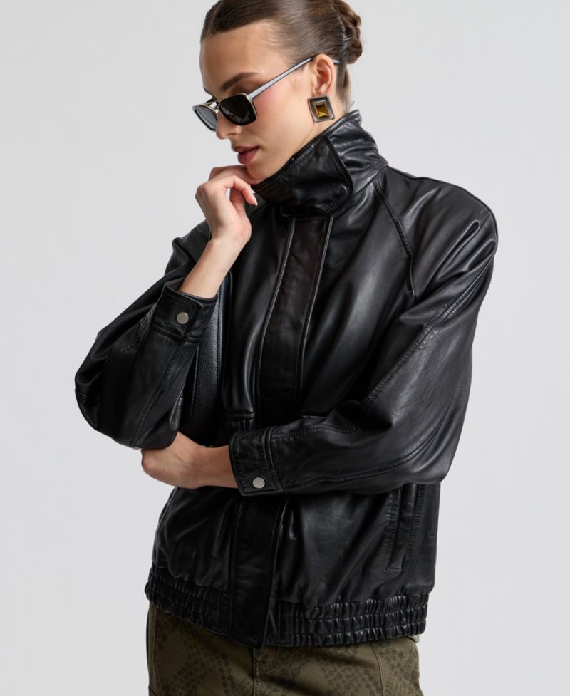 Women's Leather Bomber Coat