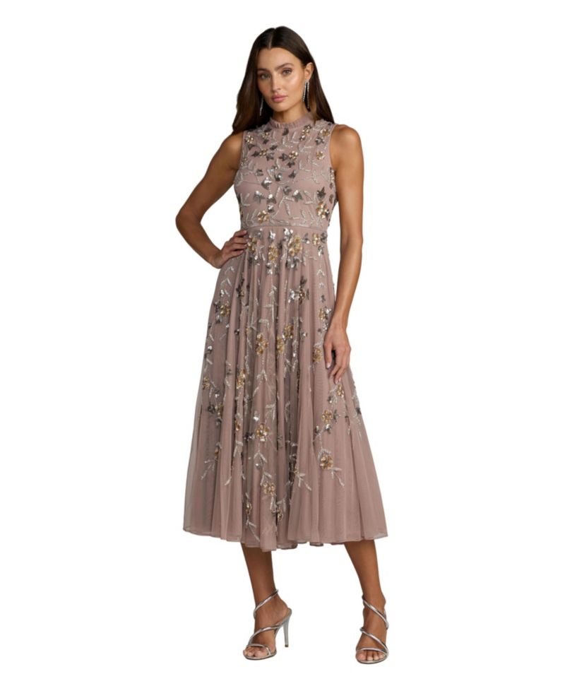Women's Embellished High Neck Butterfly Sleeveless Gown