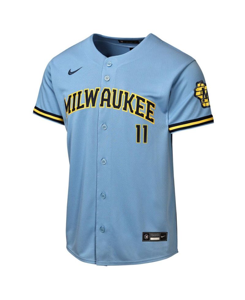 Big Boys and Girls Jackson Chourio Powder Blue Milwaukee Brewers Road Stadium Jersey