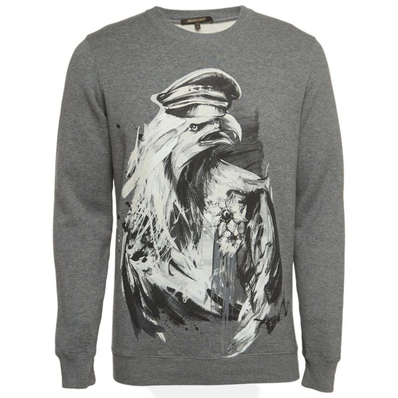 Men's Grey Eagle Print Cotton Knit Sweatshirt