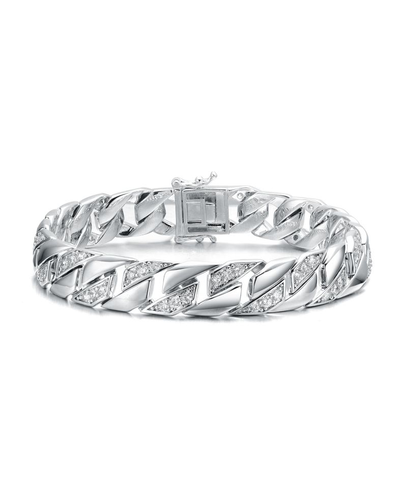 Sterling Silver Iced Out CZ Pave Braided Cuban Chain Bracelet