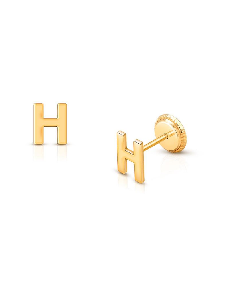 14K Gold Initial Stud Screw Back Earrings