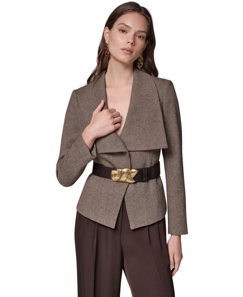 Women Cropped Shoulder-Padded Belted Blazer