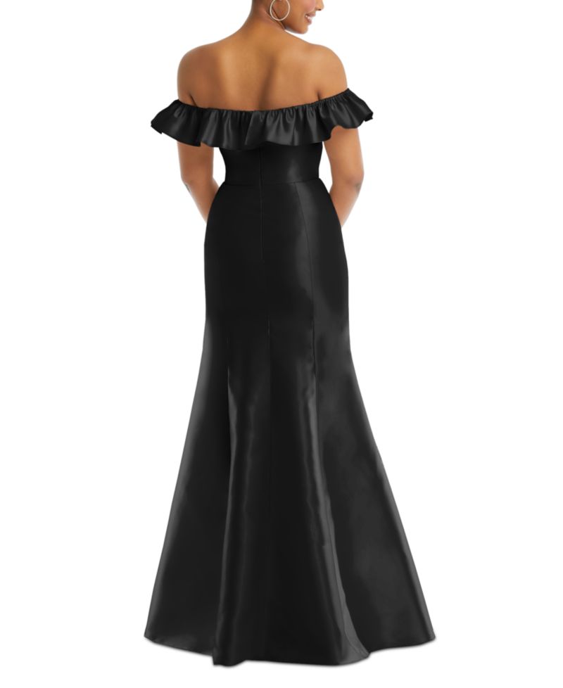 Women's Off-the-Shoulder Ruffle Neck Satin Trumpet Gown