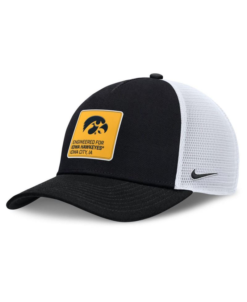 Men's Black/White Iowa Hawkeyes 2025 On-Field Rise Engineered Trucker Adjustable Hat