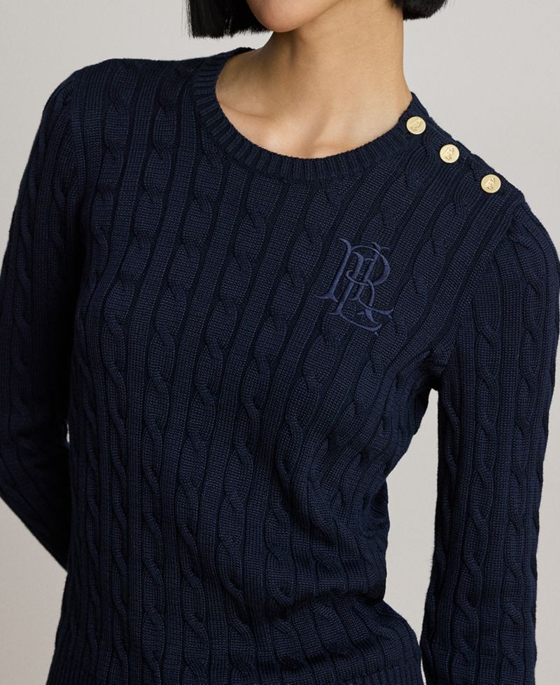 Petite Button-Trim Cable-Knit Sweater