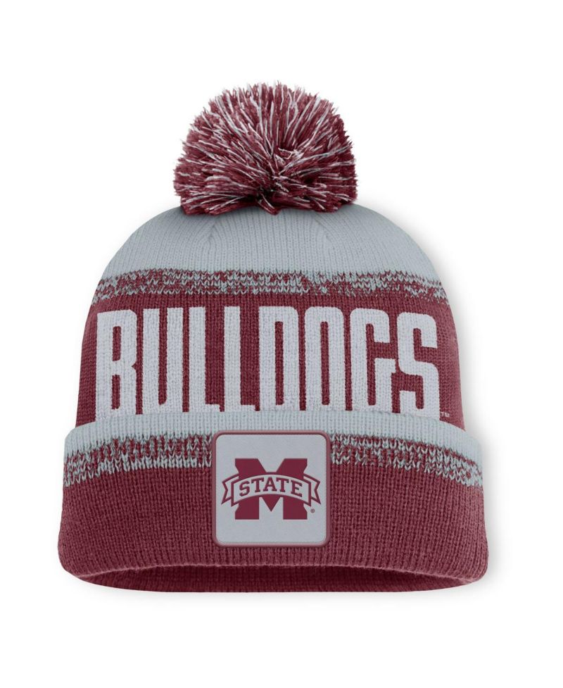 Men's Maroon/Gray Mississippi State Bulldogs Thrive Cuffed Pom with Knit Hat