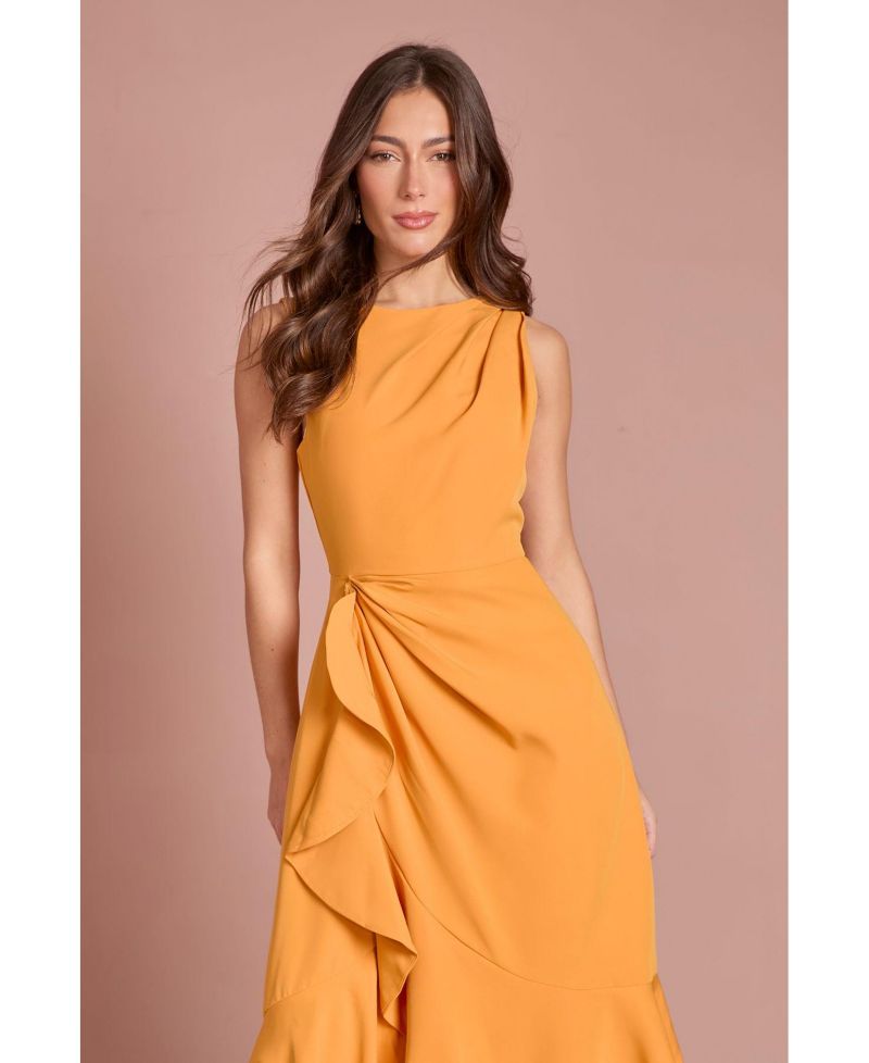 Women's Crepe Ruffle Low Back Dress
