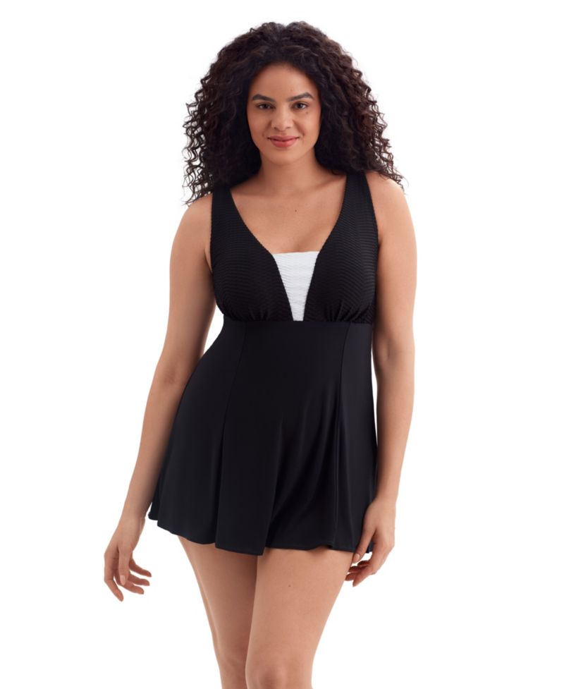 Women's Texture Luxe Plunge Long Torso Swim Dress
