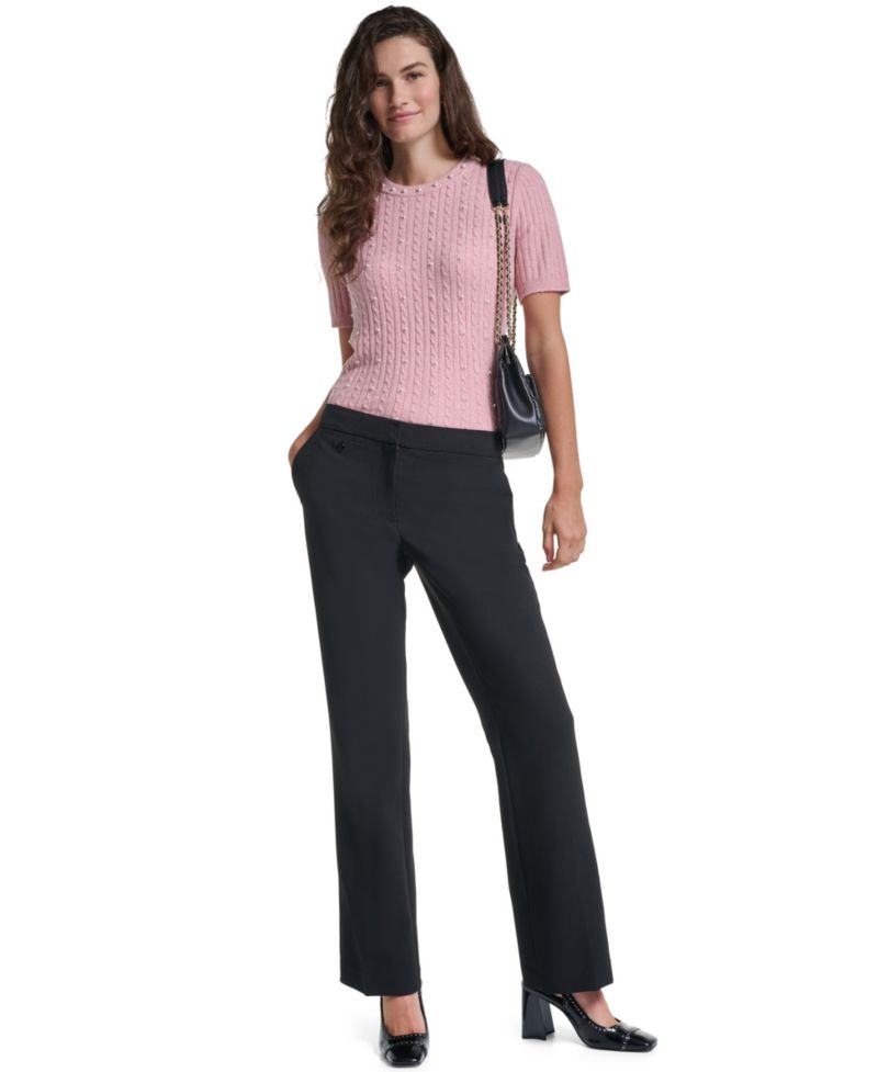 PetiteCable-Knit Crewneck Short-Sleeve Sweater