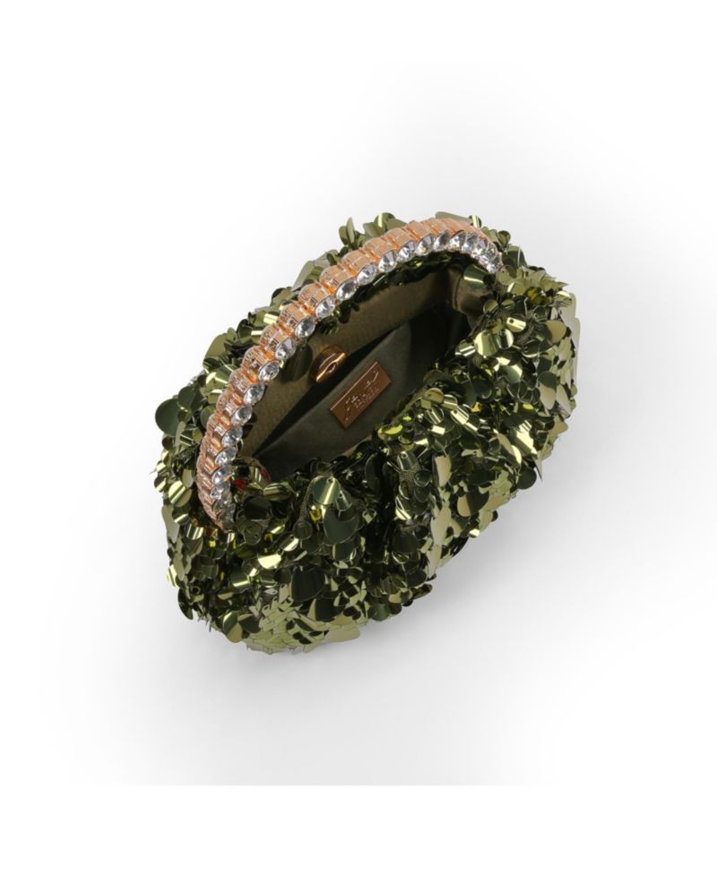 Woman's Holly Crinkle Sequin Crystal Handle Pouch