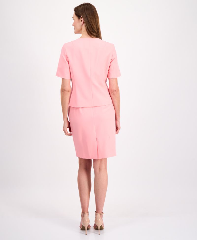Women's Short-Sleeve Four-Button 2 Piece Skirt Suit