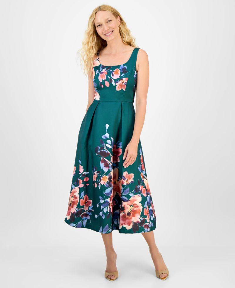 Women's Printed Square-Neck Sleeveless Dress