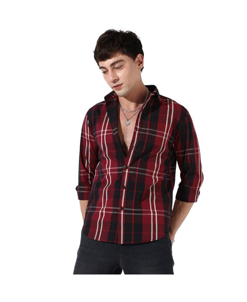 Men's Plaid Red Cotton Shirt
