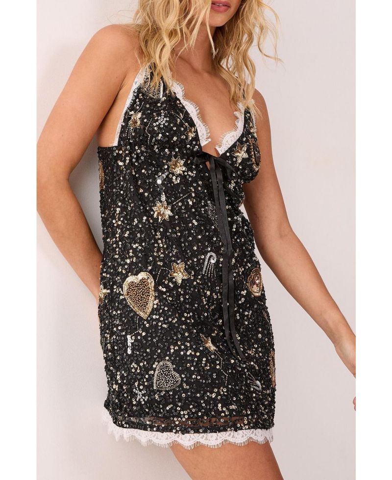 Women's Tattoo Heart Lace Trim Mini Dress