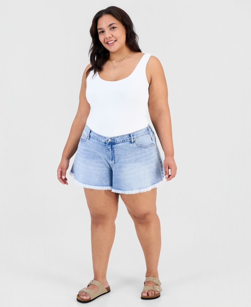 Trendy Plus Frayed A-Line Denim Shorts