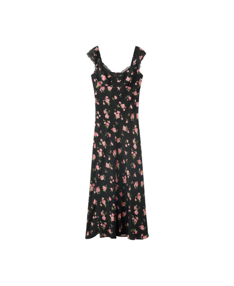 Women's Short-Sleeve V-Neck Floral-Print Midi Dress