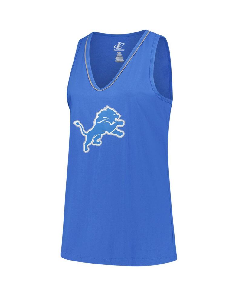Women's Blue Detroit Lions Plus Size Stellar Win V-Neck Tank Top