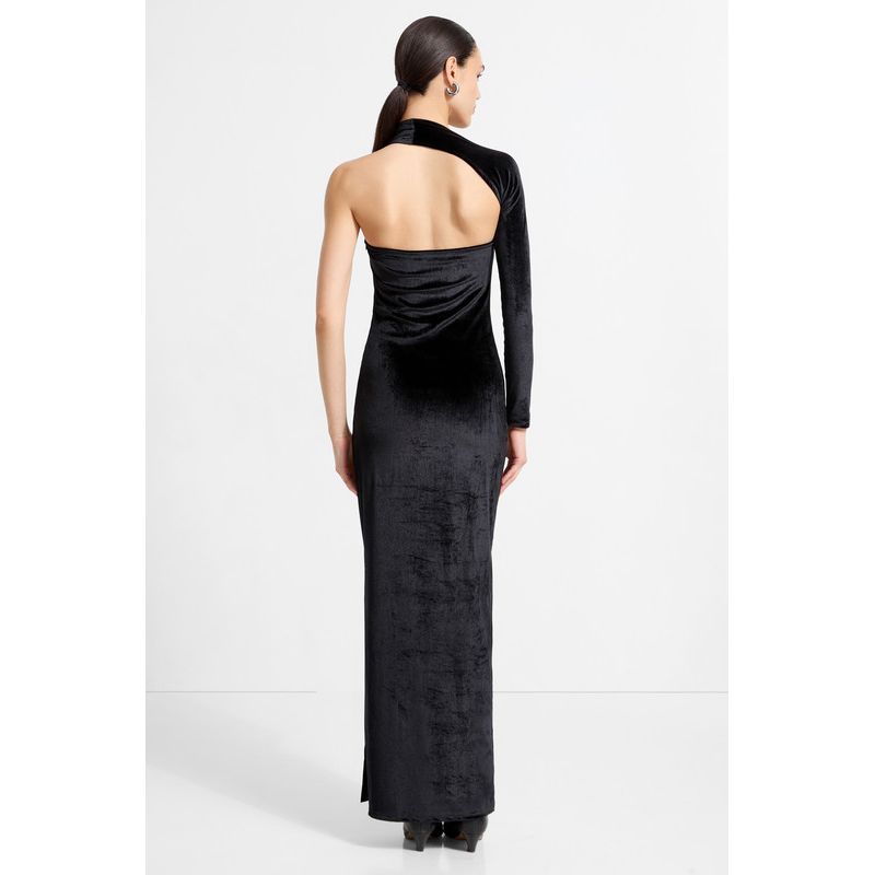 Women's Manhattan Velvet Side-Slit Open-Back One-Shoulder Evening Gown