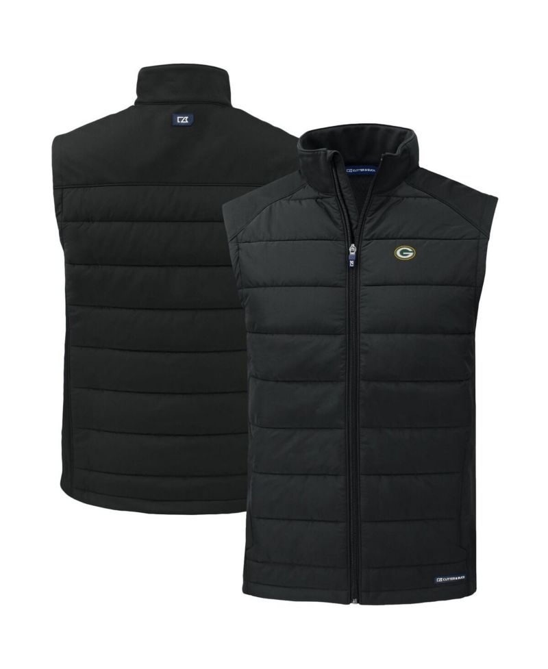 Men's Black Green Bay Packers Primary Mark Evoke PrimaLoft Hybrid Eco Softshell Full-Zip Vest