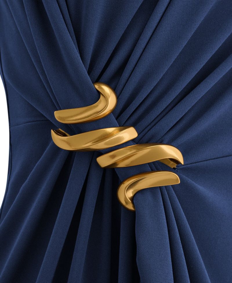 Women's Sleeveless Mock Neck Gathered Waist Midi Dress