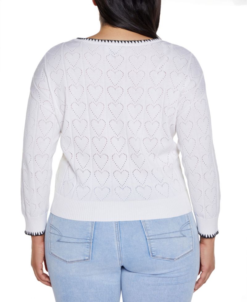 Plus Size Heart Pointelle Pullover Sweater