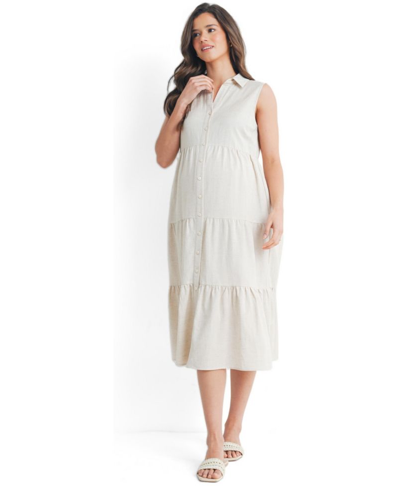Women's Nursing Button Front Sleeveless Shirt Dress