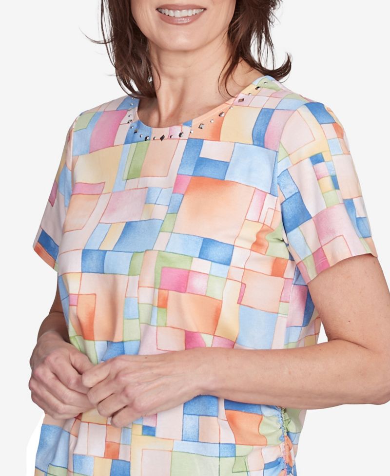 Petite Color Block Tile Top with Side Ruching