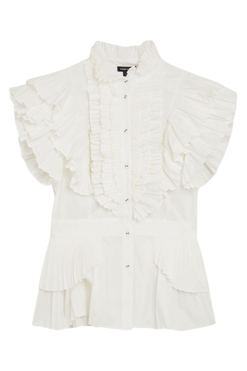 Women's Sleeveless Pleated Ruffle Blouse