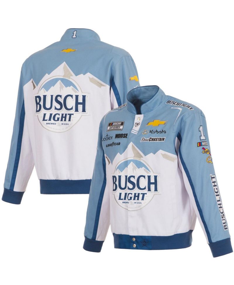 Men's White/Light Blue Ross Chastain Busch Light Full-Snap Twill Uniform Jacket