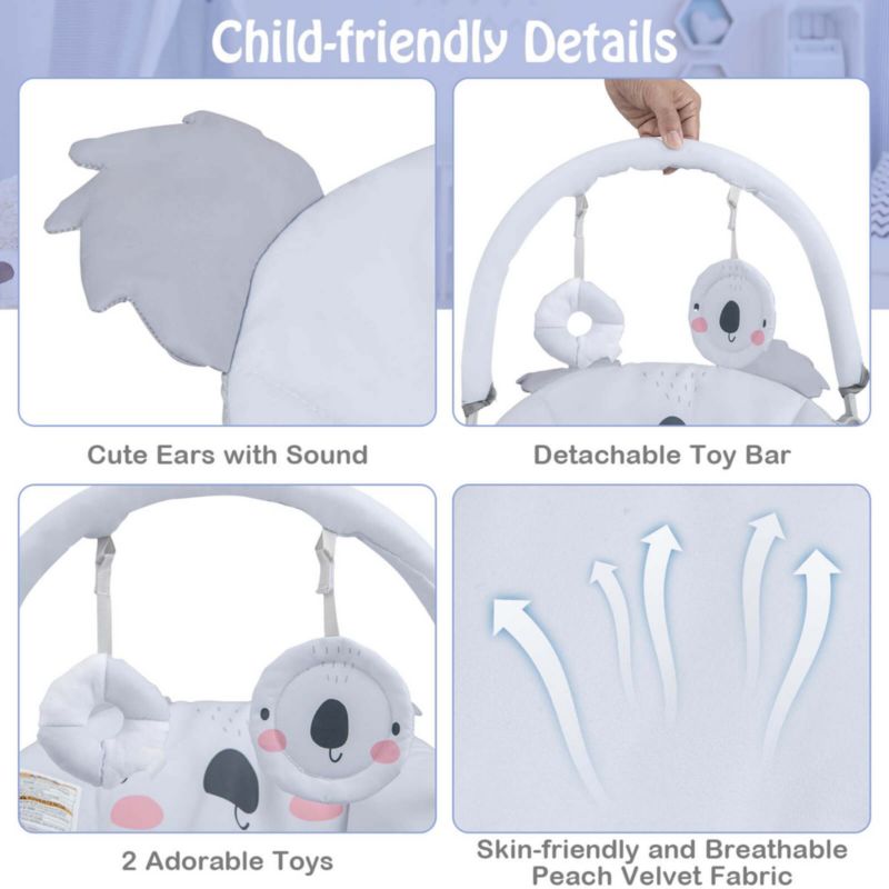 Baby Bouncer Vibration Infant Rocker Seat with Detachable Toy Bar