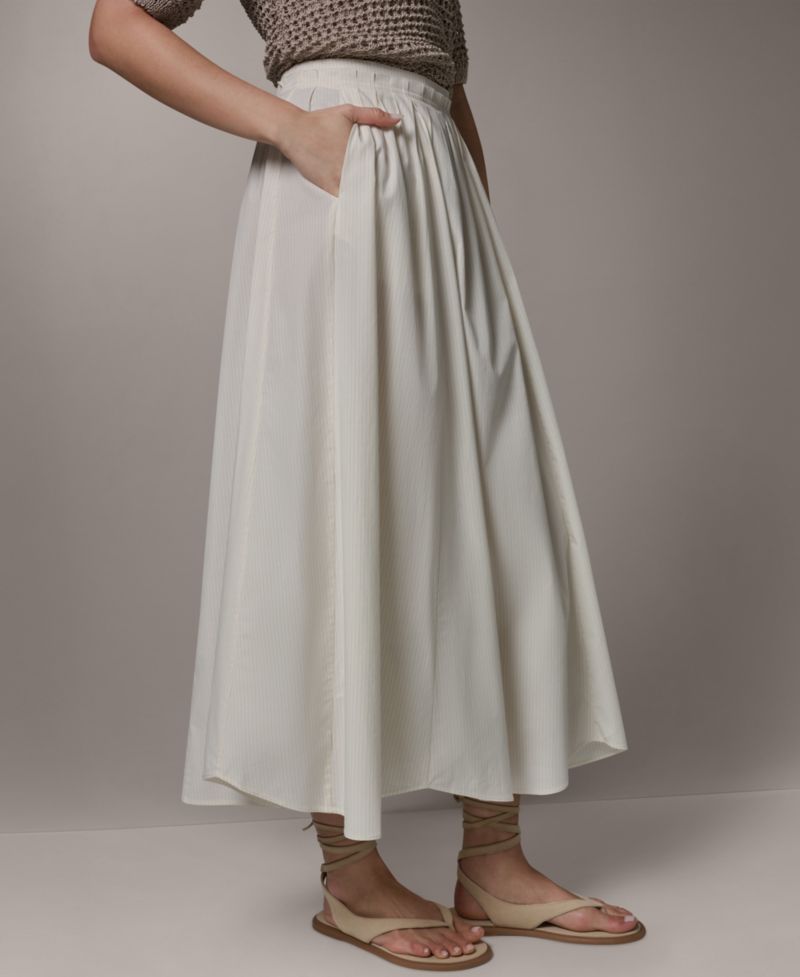 Women's Stretch Poplin Stripe Pleated Skirt with Scalloped Hem