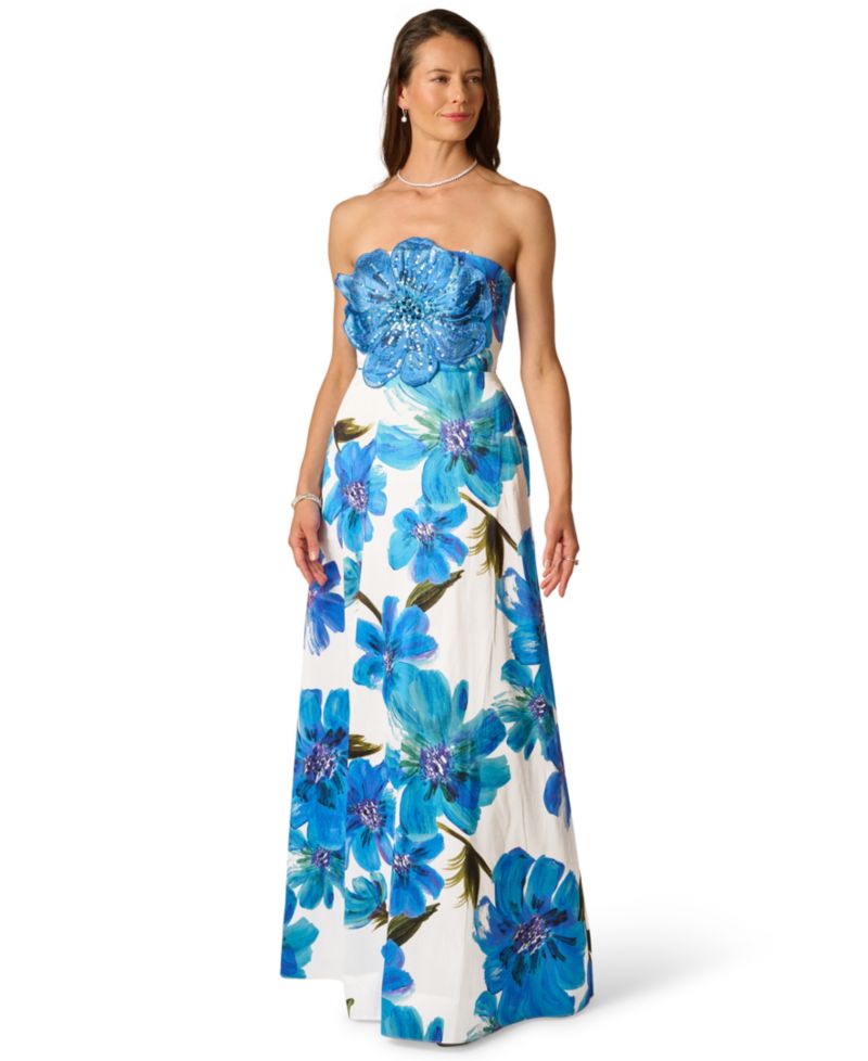 Women's Strapless 3D Floral Beaded Gown
