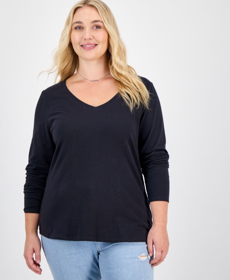 Plus Size Long Sleeve V-Neck Top