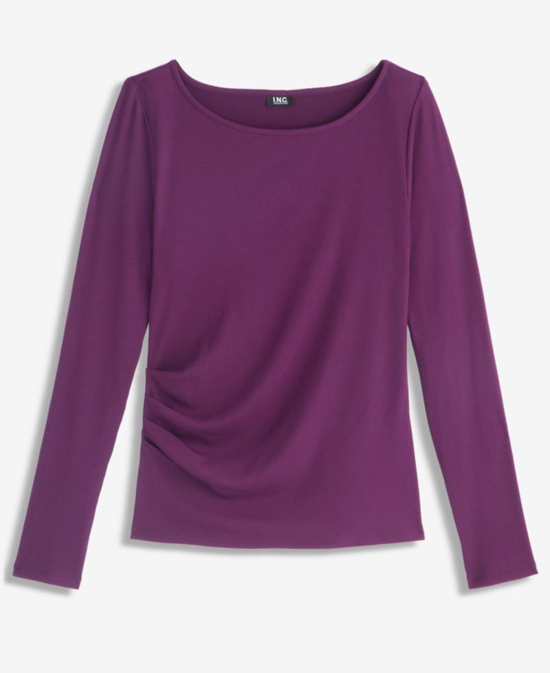 Women's Long Sleeve Rib-Knit Boat Neck Top