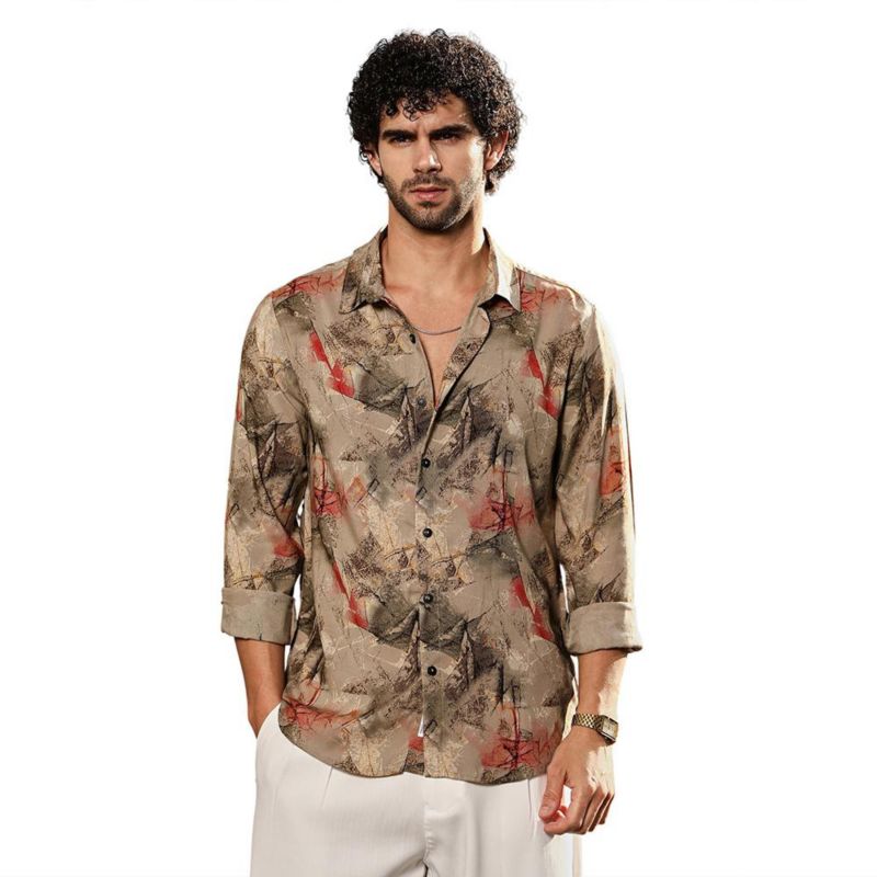 Men's Camel Beige Pigme-Strokes Shirt