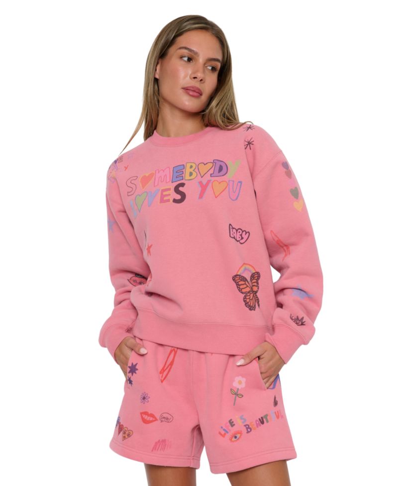 Juniors' Somebody Loves You Graphic Long-Sleeve Cotton-Blend Sweatshirt