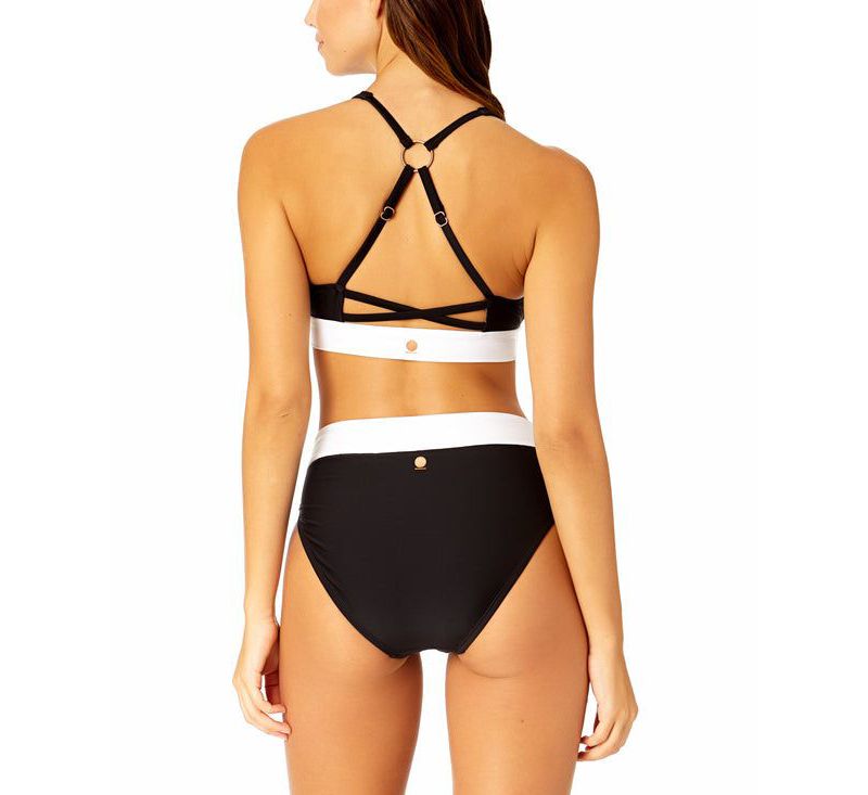 Women's Optical Illusion Zip Longline Bra Swim Top