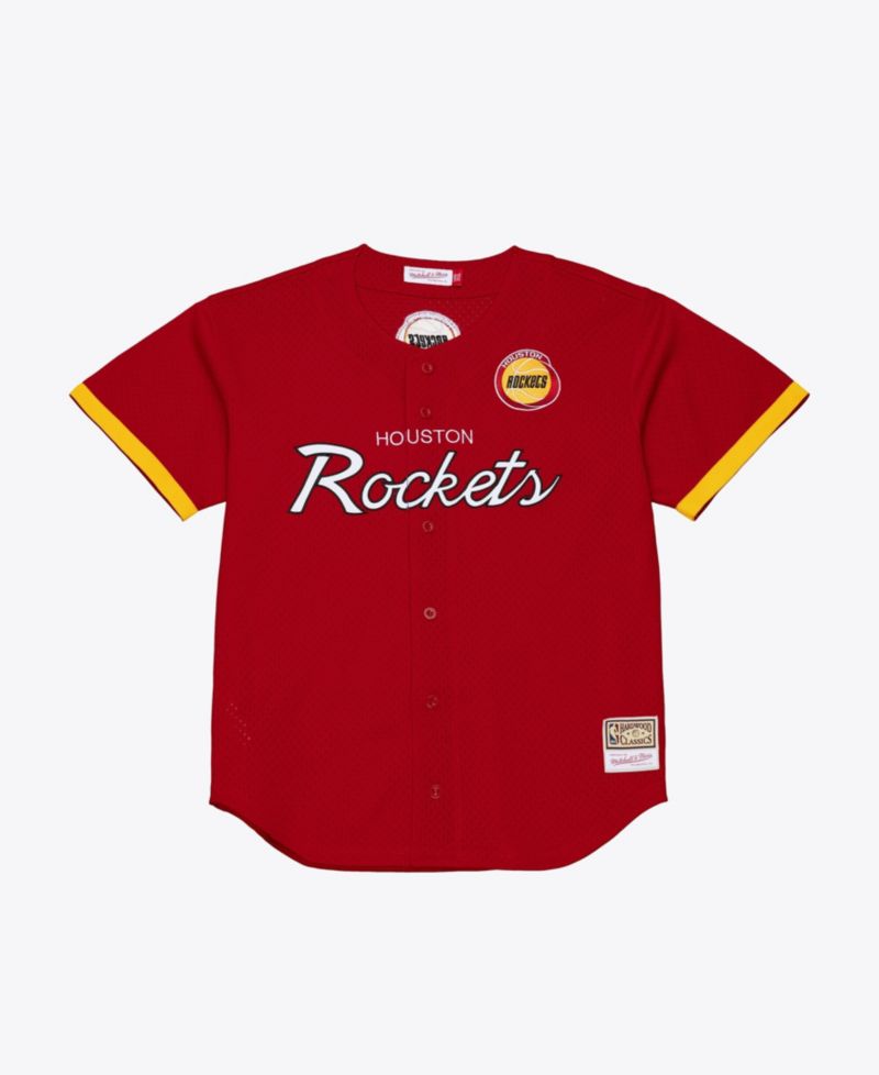 Men's Red Houston Rockets Hardwood Classics Head Coach Mesh Full-Button Fashion Jersey
