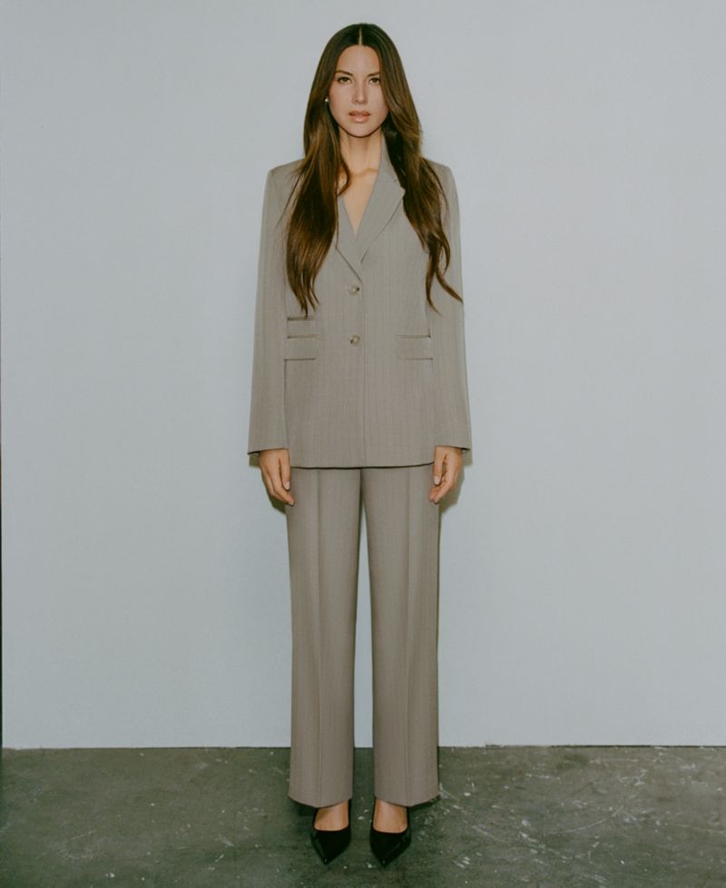Women's Pinstriped Straight-Leg Ankle Pants