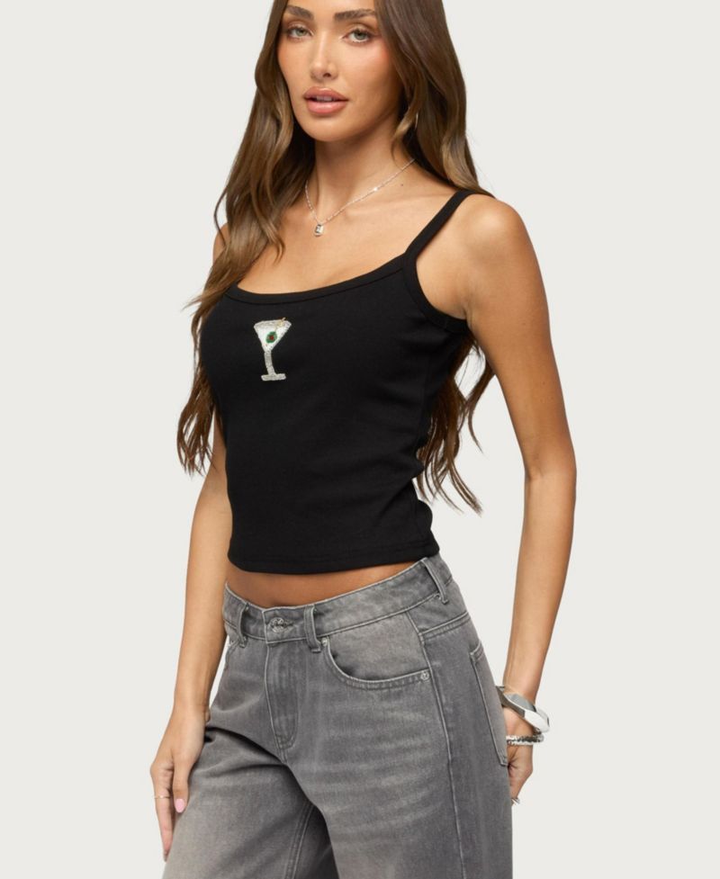 Women's Martini Babe Cropped Ribbed Scoop Neck Tank Top