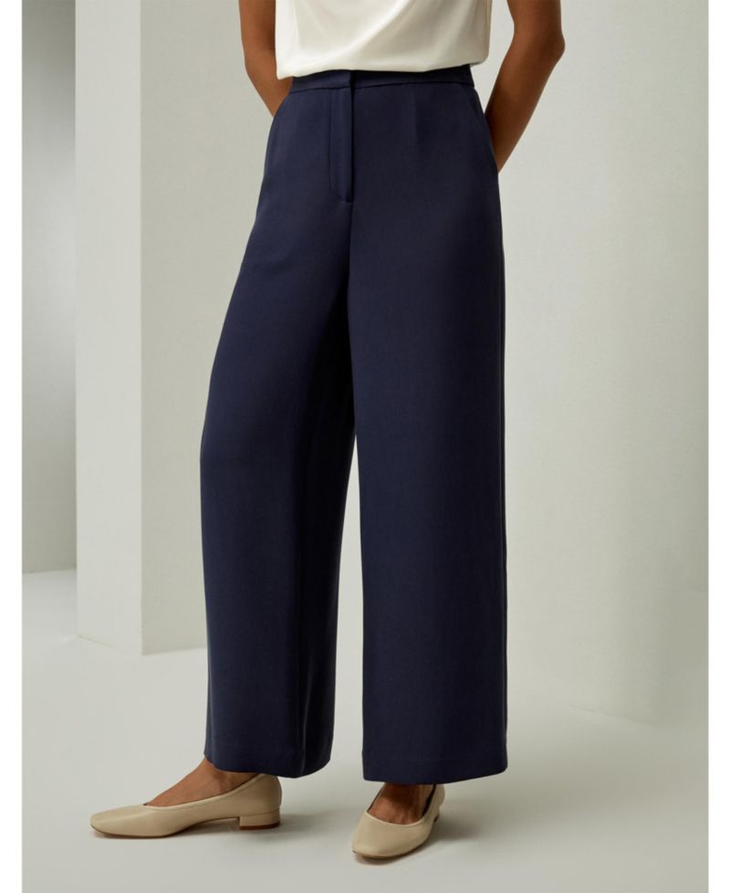 Women's Mid Rise Wide Leg Tailored Silk Pants
