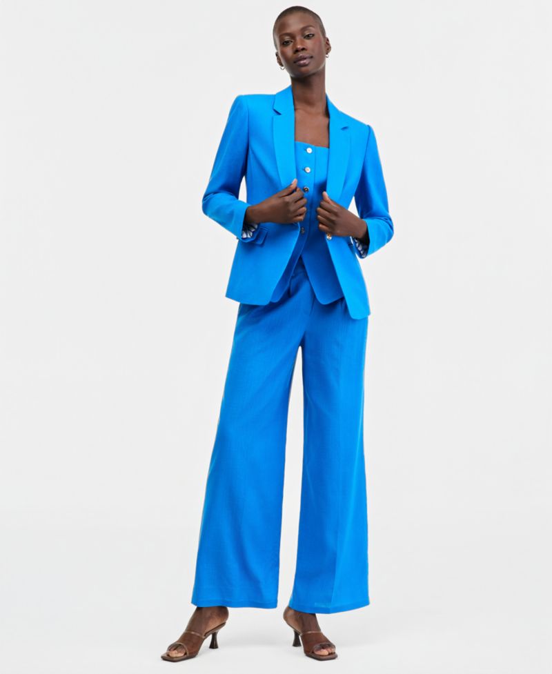 ASL Petite Mid-Rise Wide-Leg Pleated Trousers
