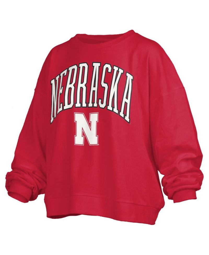 Women's Scarlet Nebraska Huskers Janise Arch Over Logo Waist Length Oversized Pullover Sweatshirt