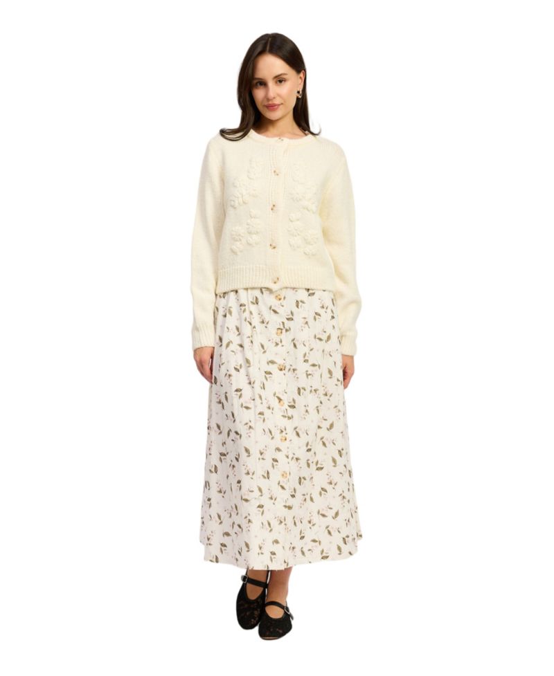 Women's Hannah Crew Neck 3D Knitted Flower Cardigan
