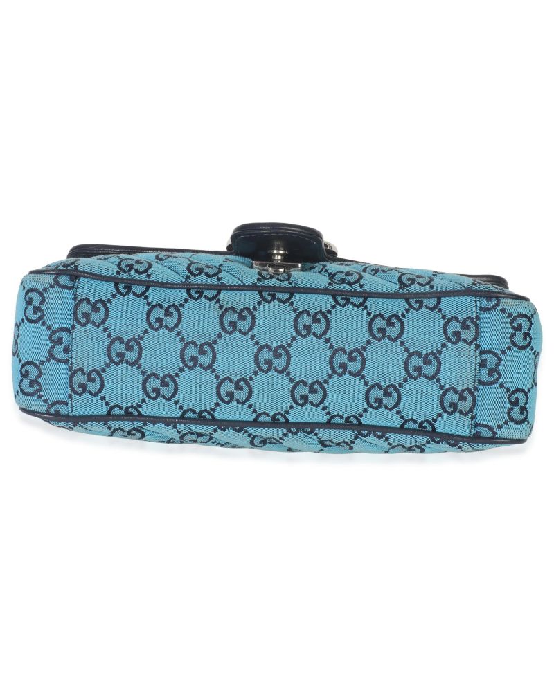 Blue Matelasse Canvas Diagonal Small GG Marmont Shoulder Bag