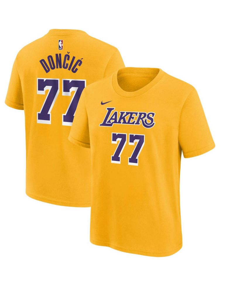 Big Boys and Girls Luka Doncic Gold Los Angeles Lakers Player Name & Number T-Shirt